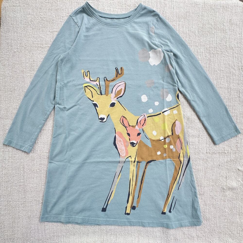 Tea Collection Blue Long Sleeve Deer Print Dress VGUC 10